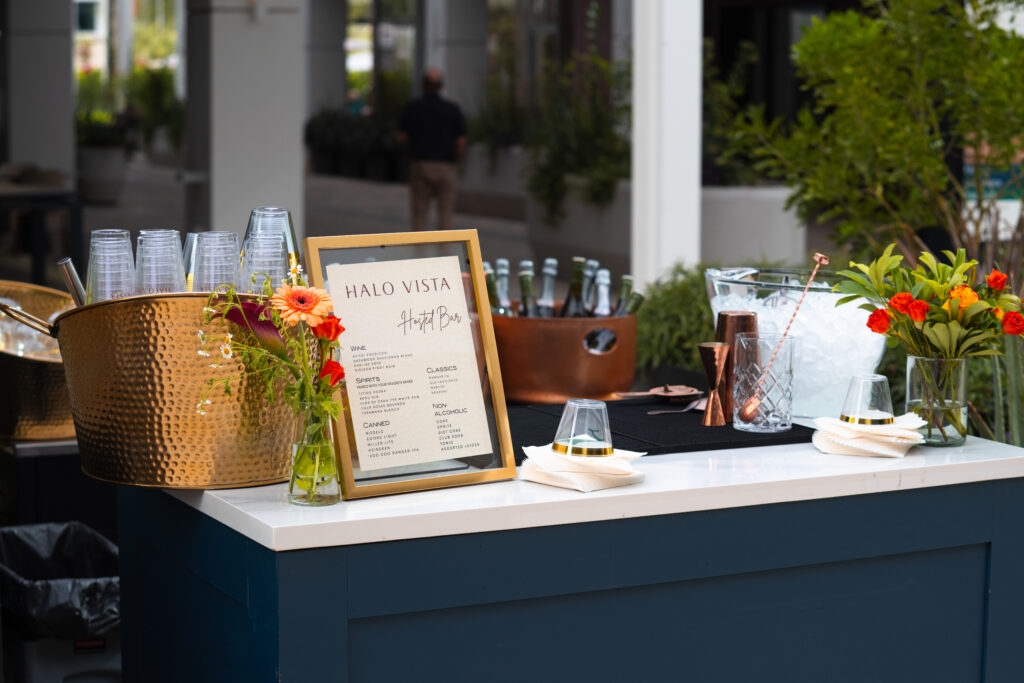 Custom cocktail menu staged at the Halo Vista bar