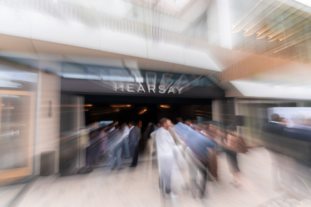 Motion blur of guests arriving at Hearsay