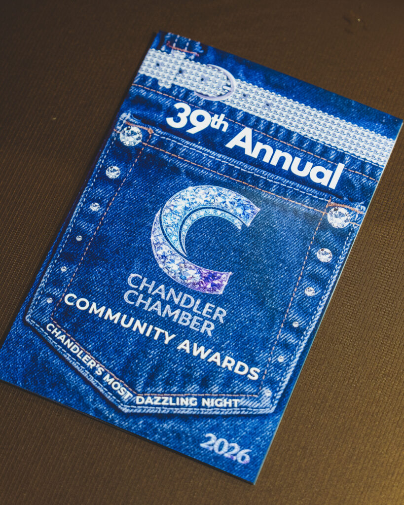Denim and rhinestone event program for the 39th Annual Chandler Chamber Community Awards, Chandler's Most Dazzling Night 2026