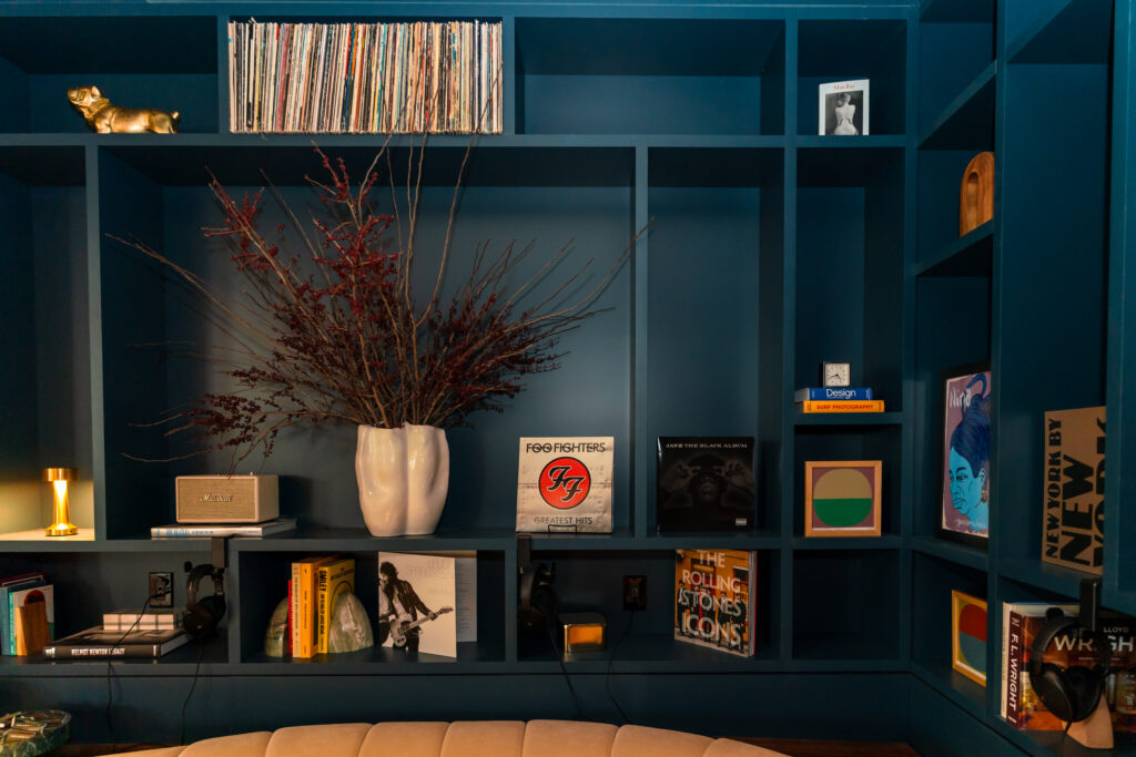 Vinyl and curved sofa detail in the Hearsay lounge
