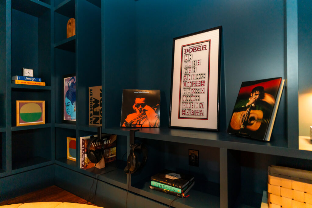 Hearsay bookshelf and records in the lounge