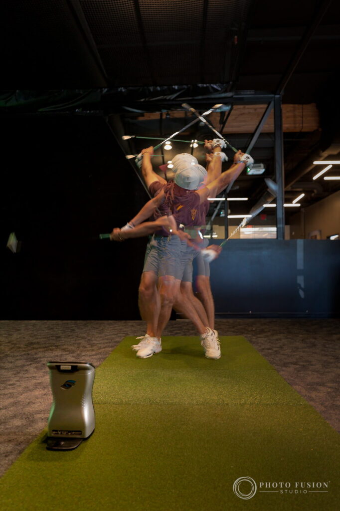 A multiple exposure shows every stage of an ASU golfer's swing layered into a single frame