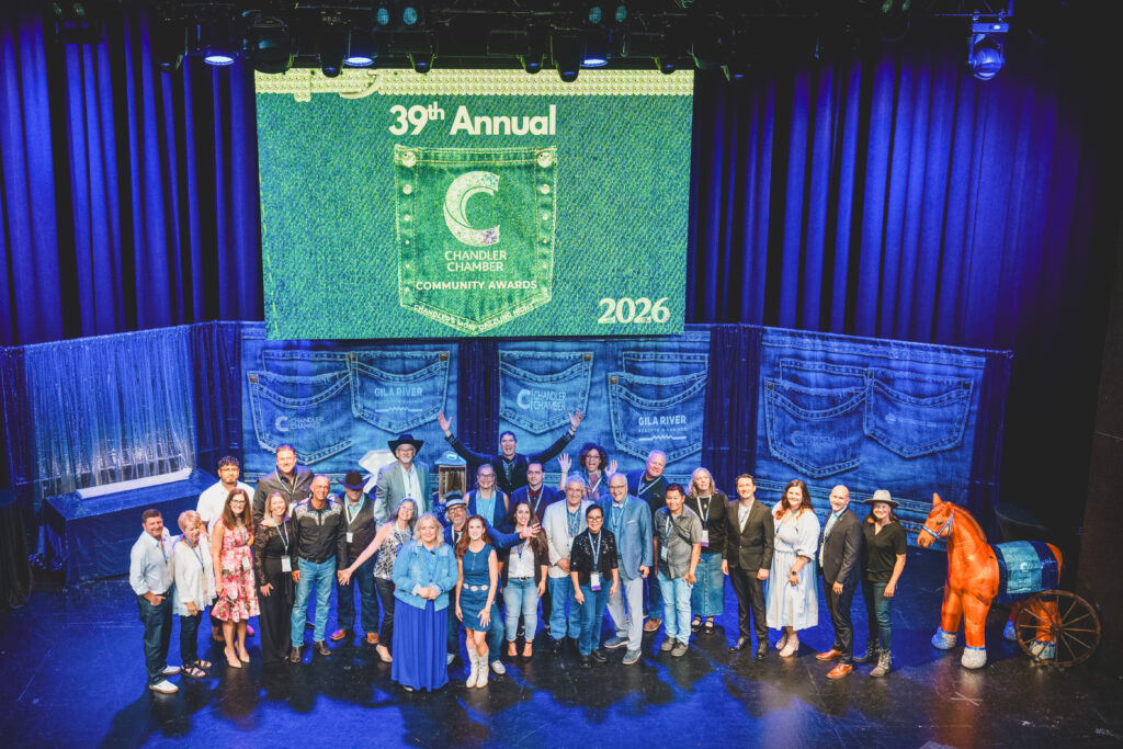 Chandler photographer Photo Fusion Studio documents the 2026 honorees on stage at the Chandler Chamber Community Awards