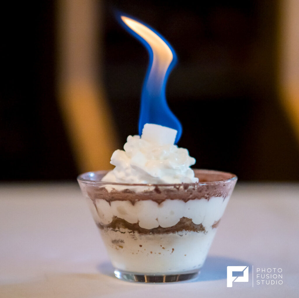 food restaurant photography rotten johnnys flaming dessert