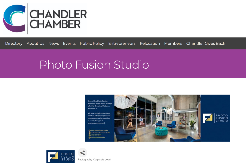 Chandler Chamber of Commerce Photo Fusion Studio Profile